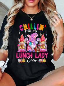 Chillin' With My Lunch  Funny Crew Easter Three Gnomes T-Shirt Casual Short Sleeve Crew Neck T-Shirt For Spring & Summer-Unisex T-Shirt,Abstract Art Print T-Shirts - Black - View 1