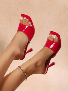 2025 女士时尚亮面高跟凉鞋，适合户外派对、沙滩和