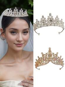1 件奢华水钻皇冠头饰，适合女士，适合派对、时装秀和婚礼头饰服装皇冠发花环发藤