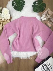 SJD MODA LADY Striped Sweater Knit Modal Off Shoulder Super Autumn Winter Korean Style Best Fabric - 淺粉色 - 查看 2