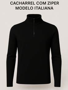 Cacharrel Zip Polo Neck Long Sleeve ITALIAN Classic - Black - View 2
