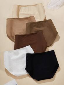 6 件/包女士高腰纯棉内裤，简约休闲，舒适针织面料，常规版型三角内裤，四季皆宜 - 彩色 - 查看 2