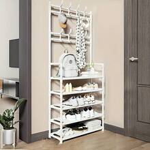 Free Standing Coat Rack With 8 Removable Hooks And 5-Tier Shoe Rack, 16mm Tube Garment Rack For Hallway, Entry, Living Room, Dormitory