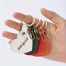 1pc Custom Text Leather Heart Keychain Pendant, Fresh Style Bag Charm Cute Heart Shaped Accessory, Colorful Creative Car Key Chain