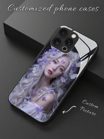 カスタマイズ可能なデイリーアート写真1枚、家族の肖像画の強化ガラスメタルペイントスマホケース、Samsung S24 Ultraおよび17/16 ProMax/15 Pro/14 Plus/13 Pro/12 Pro Max/11/XsMax/8/7/6 Plusに対応、友人、両親、ボーイフレンド、ガールフレンドへの素敵なギフト。