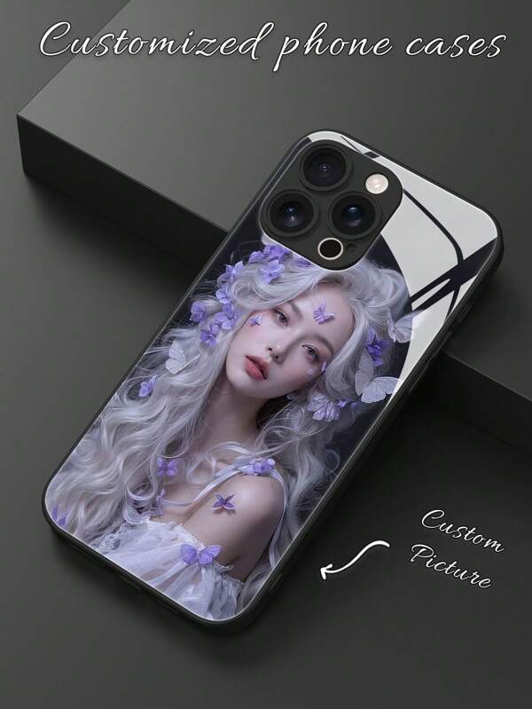 1pc Customizable DIY Daily Art Photo, Family Portrait Metal Gloss Tempered Glass Phone Case, Compatible With Samsung Galaxy S24 Ultra And 16 Pro Max/15 Pro/14 Plus/13 Pro/12 Pro Max/11/XS Max/8/7/6 Plus, Stylish & Sweet, Great Gift For Friends, Parents, Boyfriend/Girlfriend