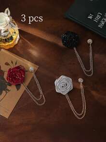 1pc Handmade Rose Flower Brooch With Tassel Chain, Groom Groomsmen Wedding Suit Accessory, Korean Style Valentines,Mom,Mother,Mother's Day,Gift