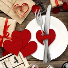 10/20/50/100pcs Mini Heart Shaped Cutlery Holder/Utensil Bags, Felt Heart Cutlery Sets With Napkin And Rose Flower Clips, Perfect Choice For Holidays, Weddings, Anniversaries, Birthday Parties To Create A Romantic Ambiance, Dining Table Decor