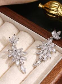 2pcs Palm Leaf Dangle Earrings Women Luxury Zirconia Earrings Bridal Wedding Jewelry Vacation Accessories Gift For Girlfriend Lovers Wife Mother