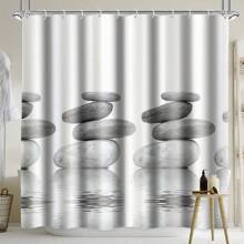 1pc Stone Watermark Pattern Printed Waterproof Bathroom Curtain With 12 Hooks, Stone Element Decor Shower Curtain, Modern Household Bathroom Decoration, Waterproof Polyester Fabric, Machine Washable, Suitable For Hotel Apartment Bathroom Decoration, Bathroom Accessories, Great Gift Idea, Size: 35inX70in, 47inX70in, 59inX70in, 70inX70in Summer Back To School