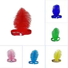 Faux Ostrich Feather Headpiece With Sequins, Elastic Band, Colorful Rhinestone For Carnival Masquerade, Headdress