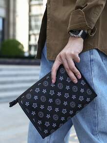 1pc All-Over Print PU Material Men's Handheld Bag, Wrist Pouch, Coin Purse, Business Bag - Multicolor - View 7