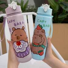 1pc 700ml/23.6oz Cute Cartoon Bear 3D Print Plastic Water Cup With Straw, Children Portable Mug With One-Click Flip Cover, Suitable For Outdoor Sports, Camping, Yoga, Picnics, School
