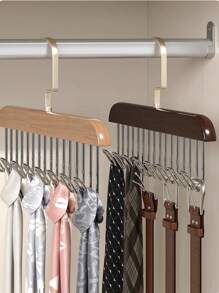1pc 8-In-1 Wooden Multifunctional Hanger With Clips For Clothes, Ties, Scarves, Belts, Space Saving Closet Storage Organizer