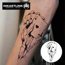 INKARTLINK 哥特式黑暗骷髅临时纹身 | 草本汁配方 15 天持久 | 半永久防水假纹身 | 男女通用个性化贴纸 | 暗黑美学人体艺术 | 万圣节音乐节必备 - 黑色 - 查看 4