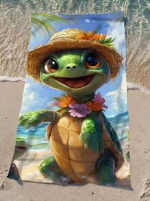 1pc Deep Sea Coral Turtle Pattern Beach Towel, Colorful Deer, Patterned With Colorful Hat Dog, Tropical Sunset Palm Tree Surfboard, Creating A Dreamy Ambiance, Tropical Coastal Scenery, Suitable For Swimming Pool, Bathing, Travel And Camping Beach Essentials