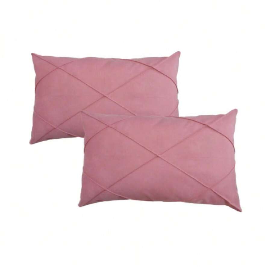 Kit 2 Rectangular Suede Draped Baguette Cushion 30cmx50cm - 乾枯玫瑰色 - 查看 1
