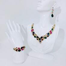 Set Of Luxury Elegant Women Jewelry Set, Fashionable Necklace Earrings Bracelet 4pcs, Suitable For Bride Wedding, Gala, Formal Occasion