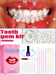 220 piezas Kit DIY de joyas autoadhesivas súper brillantes para los dientes, fácil de desmontar e instalar, decoración de dientes con mariposa, cristal blanco de forma redonda asimétrica, pegatinas luminosas para los dientes en estilo hip hop gótico europeo y americano, adecuadas para bares, karaoke, fiestas, festivales y Halloween, con adhesivo fuerte y todas las herramientas y pegamento necesarios