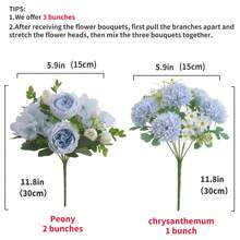 3 Buquês Artificiais de Peônia, Hortência e Crisântemo, Flores Artificiais de Toque Real, Buquê de Noiva, Decoração para Casa e Escritório, Arranjos Florais Artificiais Centrais, Decoração de Jardim, Casamento, Aniversário, Chá de Panela