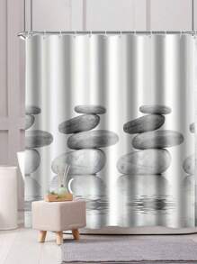 1pc Stone Watermark Pattern Printed Waterproof Bathroom Curtain With 12 Hooks, Stone Element Decor Shower Curtain, Modern Household Bathroom Decoration, Waterproof Polyester Fabric, Machine Washable, Suitable For Hotel Apartment Bathroom Decoration, Bathroom Accessories, Great Gift Idea, Size: 35inX70in, 47inX70in, 59inX70in, 70inX70in Summer Back To School