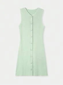 FOR BEAUTY Spring/Summer New Women's Pullover Dress, Minimalist Casual Vacation Style, Solid Color Cardigan Dress, Academic Graduation Dress, Essential For New Year - Mint Green - View 8