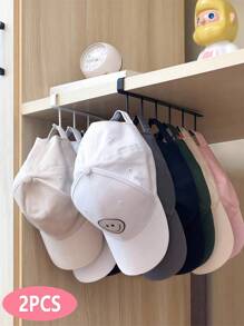2pcs/Wall Mounted Hat Organiser, Iron Storage Hanger With 6 Hooks, Portable Multi-Functional Storage Hanger, Over The Door Hat Rack, Wardrobe Cabinet Organiser, Suitable For All Types And Sizes Of Hats.