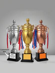 1pc Customized Metal Soccer, Basketball, Badminton Trophy Cup, Gold, Silver, Bronze Trophy Cup Made Of Alloy Iron And ABS Material, For Sports Competition Awards