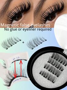 Femgxiu 1 Set 4pcs Magnetic Eyeliner & Magnetic Eyelash Kit - Natural Looking Reusable False Magnetic Fox Eye Lashes Enhance & Elongate Lashes, 3D Curly & Fluffy No Glue Comfortable WearEyelashes With Strong Magnet, 5-11mm Faux Mink Lashes For Everyday Wear, Waterproof,Reusable, Waterproof, Party, Date