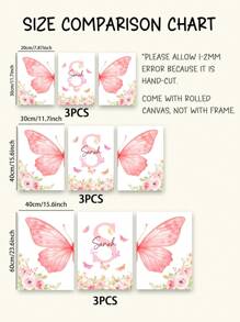 3pcs Frameless Personalized Custom Name Wall Art, Elegant Butterfly And Floral Design Canvas Prints, Customizable Kids Room Decor, Nursery Art, Aesthetic Pink Wall Posters, Unique Gift For Girls, Perfect For Birthdays,Multi-Functional,Ornamental,Letter,Stylish,Modern,Colorful,Cute,Adorable,Casual,Custom,Personalised,Unique,Customized,Ideal Gifts For Him,Ideal Gifts For Her