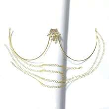 1 件金色新款性感派对蝴蝶紧身胸衣身体链，水钻装饰胸罩链，时尚夜总会风格女士