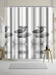 1pc Stone Watermark Pattern Printed Waterproof Bathroom Curtain With 12 Hooks, Stone Element Decor Shower Curtain, Modern Household Bathroom Decoration, Waterproof Polyester Fabric, Machine Washable, Suitable For Hotel Apartment Bathroom Decoration, Bathroom Accessories, Great Gift Idea, Size: 35inX70in, 47inX70in, 59inX70in, 70inX70in Summer Back To School