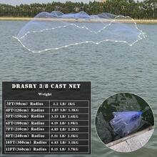 Saltwater Fishing Cast Net 3/8 And 1/4 Mesh With Heavy Duty Gray Sinker Monofilament Fish Throw Net Bait Trap 3FT 4FT 5FT 6FT 7FT 8FT 9FT Radius - 3/8 目 0.6 磅/英尺 - 查看 3