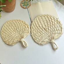 1pc Handmade Peach-Shaped Woven Palm Leaf Hand Fan, Handcrafted Woven Fan For Cooling, Children, Elderly, Mosquito Repelling, Decoration Or Ornament, Summer Summer Cooling,Beach,Travel