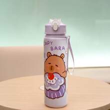 1pc 700ml/23.6oz Cute Cartoon Bear 3D Print Plastic Water Cup With Straw, Children Portable Mug With One-Click Flip Cover, Suitable For Outdoor Sports, Camping, Yoga, Picnics, School