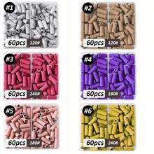 60片装美甲打磨带套装，包含美甲钻头、小型打磨带，180目细砂粒，适用于亚克力、凝胶和天然指甲，美甲配件 - 彩色 - 查看 2