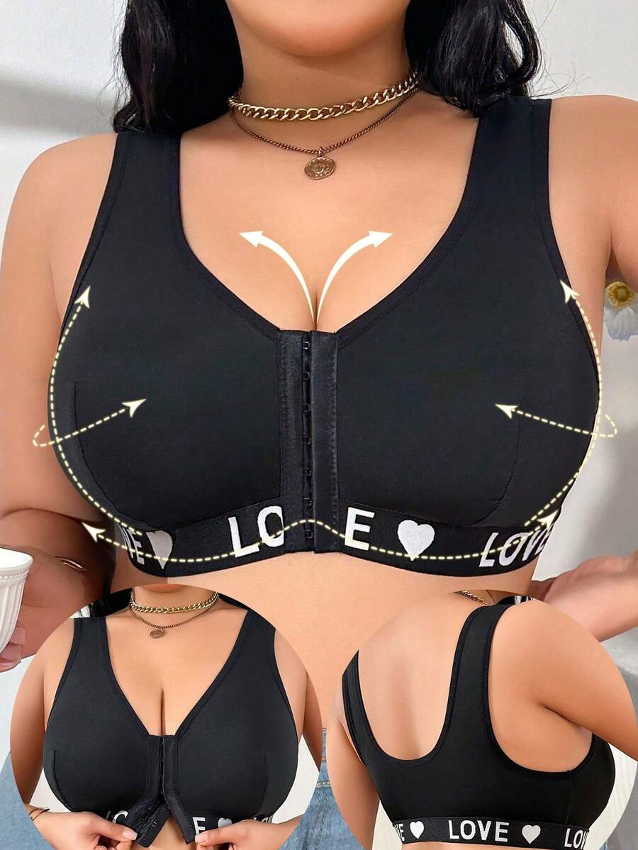 Plus Size Women's Daily Wireless Bra - Black - View 1