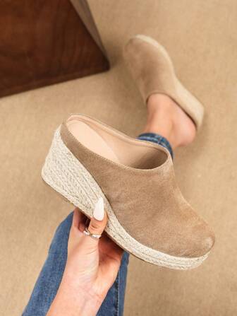 Women's Backless Mule Shoes, 2025 Spring Summer New Arrival, Thick Sole Platform Wedge High Heels Slip-On