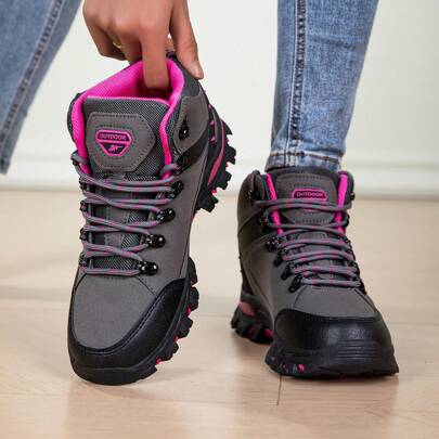 1 Pair High-Top Durable Thick Sole Anti-Slip Tactical Hiking Boots, Lace-Up Flat Comfortable Ankle Support Outdoor Hiking Climbing Boots, Warm For Autumn/Winter