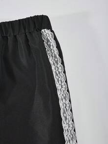 Fashion Girl Casual Black Pants With Lace Webbing And Bow Decorations On Both Sides Of The Legs, Suitable For Spring, Summer, And Autumn Wear, Can Be Used For Spring Outings, Outdoor Activities, Travel, And Daily Wear, Making It An Excellent Gift For Girls - Black - View 4