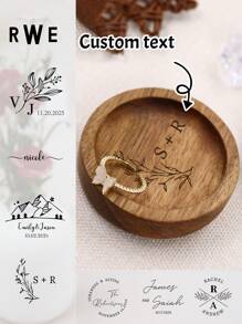 1/2Pcs Custom Round Wood Ring Dish, Personalized Engraved Text Engagement Ring Holder, Wedding Ring Dish, Wedding Gift, Newlywed Gifts, Anniversary Gifts, Gift For Mom, For Unique Gifts For Wedding, Valentine's Day, Suitable For Him/Her, Boyfriend, Girlfriend, Couple, Wife, Husband, Family, Bestie, Colleague