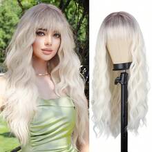 MERISIHAIR Long Silver White Hair Wigs For Women Synthetic Platinum White Wig With Bangs Wavy Costume Cosplay Wig For Girls Daily Use Wear, Halloween & CosplayEssential Festive Atmosphere For Christmas - Tóc vàng bạch kim - Xem 1