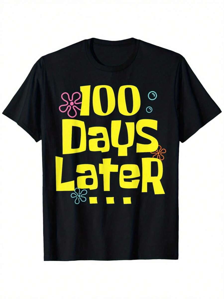 1 pieza Camiseta Gráfica Académica de Días para Niños y Niñas -% Algodón, Manga Corta, Cuello Redondo - Tejido Suave y Transpirable para Celebraciones Escolares, Fiestas y Atuendo Casual - Estilo Educativo Premium - Negro - Ver 1