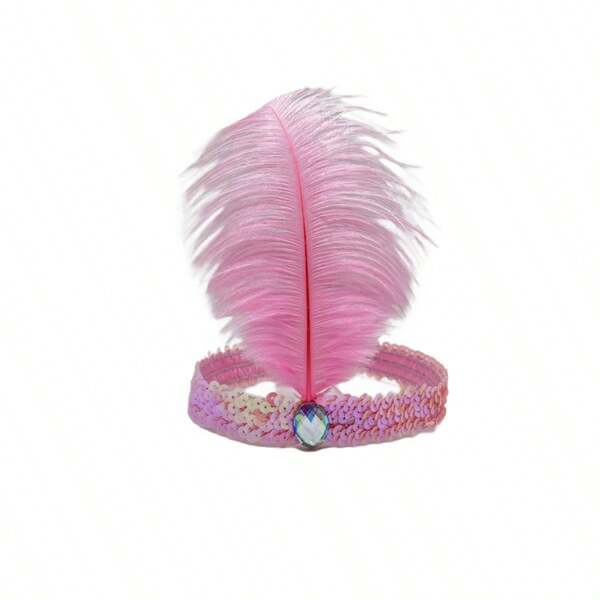 Simulation Ostrich Feather Headband With Sequins, Elastic Strap & Colorful Rhinestones, Carnival Party Supplies, Headdress