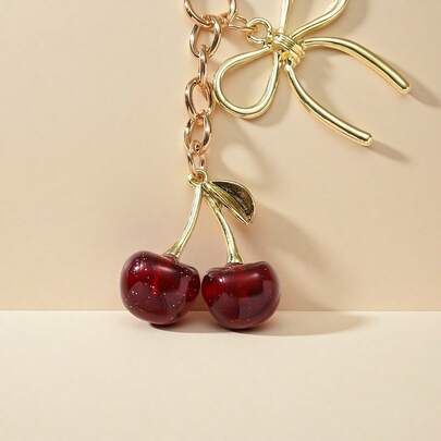 1 件女士新款樱桃蝴蝶结金属钥匙扣，时尚蝴蝶结配饰简约时尚包包吊坠，返校礼物