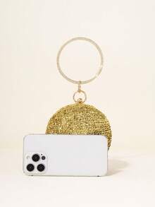 1 pezzo Borsa da sera elegante e versatile con anello decorativo in metallo dorato e strass, con brillantini sferici lucenti, adatta per feste, matrimoni, cerimonie, esposizioni, abiti da sposa e occasioni formali