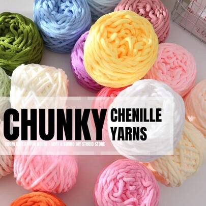 1 卷多色冰条纱 100 克，8 毫米粗 - 柔软粗雪尼尔纱，蓬松线针织雪尼尔纱，非常适合 DIY 针织和钩编项目，如围巾、拖鞋