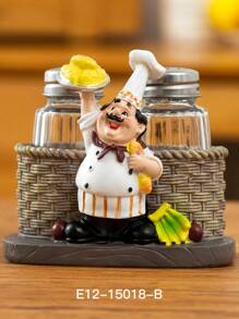 1pc Resin Chef Figurine With Salt & Pepper Shaker Holder, Creative Restaurant Kitchen Table Decoration