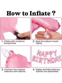 62 件粉色女士生日派对装饰品 | 生日快乐横幅 + 铝箔心形气球 | 加厚乳胶气球墙面装饰 | 仙女派对、成人礼物/闺蜜生日/求婚摄影背景