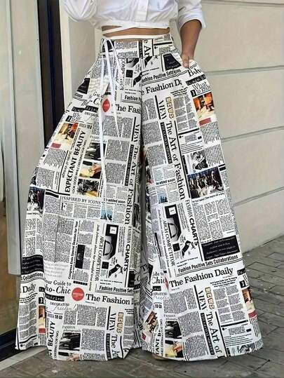 Plus Size Creative Fashion Printed Casual Loose Wide-Leg Pants